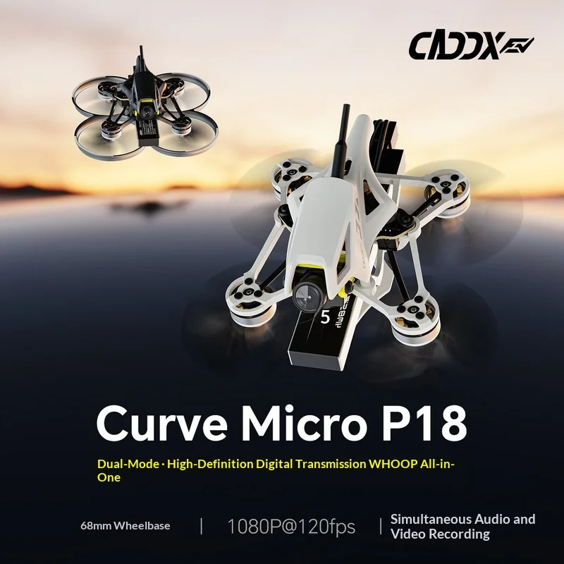 New Caddx Curve Micro P18 68mm Fpv Racing Drone 1102 Motor Dual Form Factor Elrs 2.4g Ascent Lite Hd System