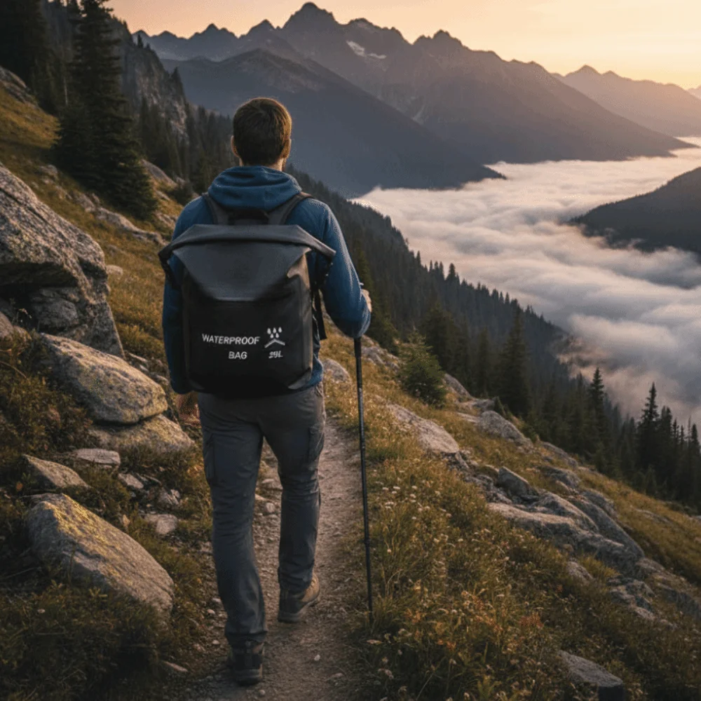 

Zipper Pocket 25L Waterproof Backpack Roll-Top Closure Thickened Material Beach Storage Bag Waterproof Folding Swimming Backpack