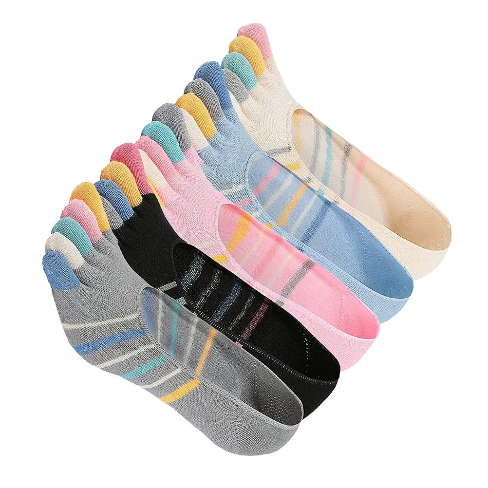 

5Pairs Yoga Toe Socks Women Invisible Low Cut Cotton Breathable Stripe Pattern Elastic Toe Socks Shoes