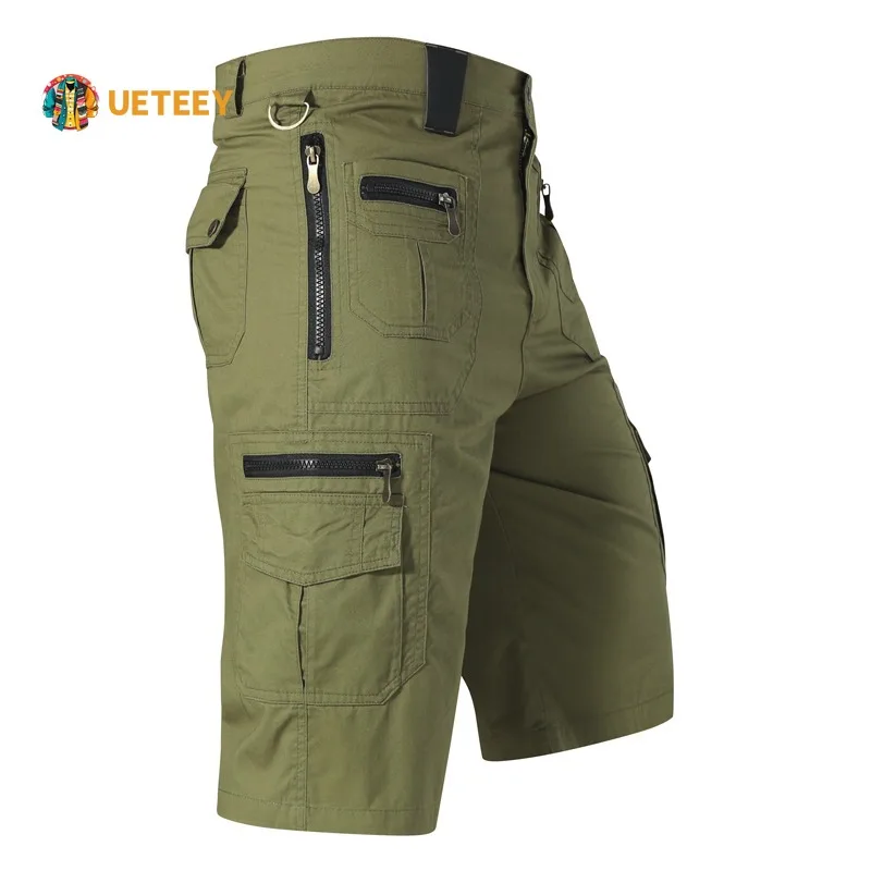 

Men's Military Uniform Cotton Cargo Shorts Tactical Zipper Multi-Pocket Solid Color Summer Casual Straight Cargo Shorts Men