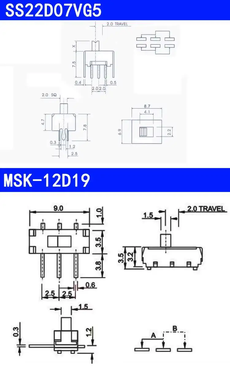 20 Stück Miniatur-Kippschalter, vertikal/horizontal, Inline-Schalter für Spielzeug, 3-polig, 6-polig, zwei, drei Positionen – Detail 4