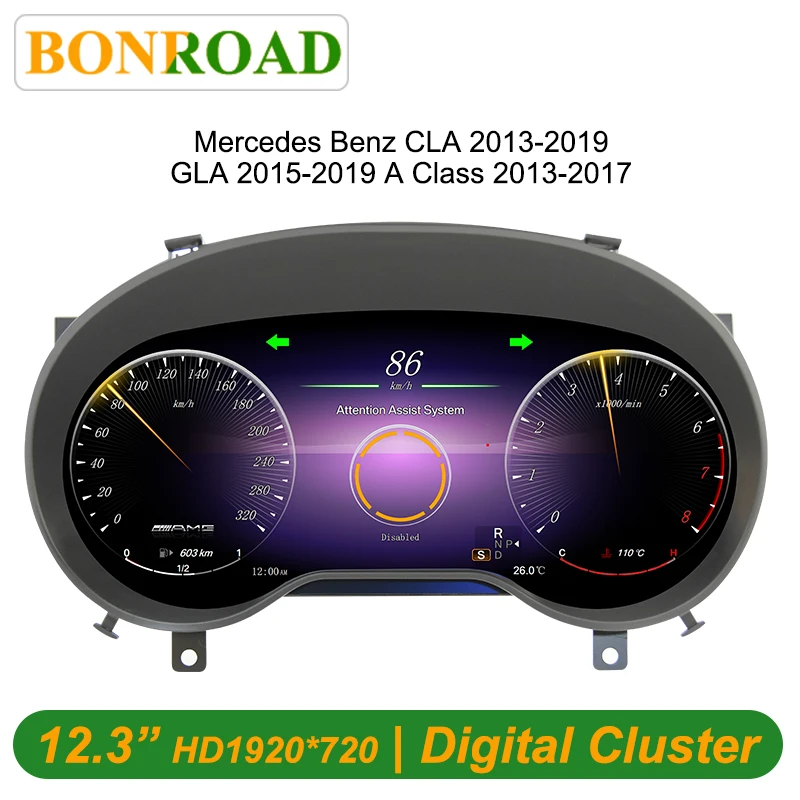 Bonroad 12.3'' Digital Cluster For Mercedes Benz A Class GLA CLA X156 C117 W176 2013-2018 Auto Instrument Speedmeter Dashboard