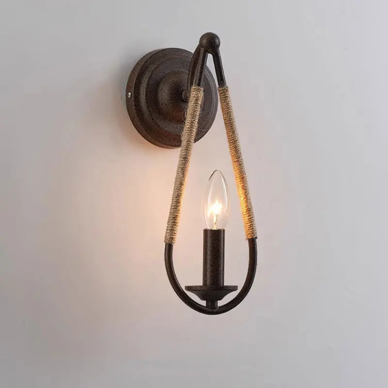 

American Retro Hemp Rope Loft Wall Lamp Bedroom Bedside Lamp Living Room Dining Room Background Wall Light Corridor Decor Lamp