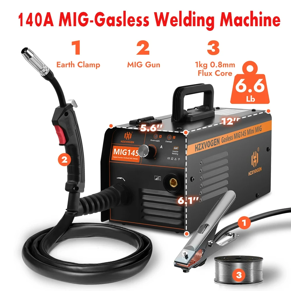 HZXVOGEN MIG Gasless Welding Machine Semi-automatic MIG145 Flux MIG Welder