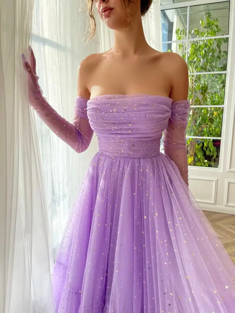 Fashionable Outfit A-Line Princess Sweetheart Off-Shoulder Slim Off-Shoulder Glove Ankle Length Prom Dress 2024 فساتين سهرات