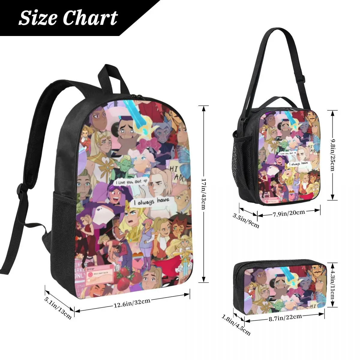 3Pcs She-Ra And The Princesses Of Power Backpack Set Pencil Boxes Bookbag Sets with Lunch Box For School Students Knapsack