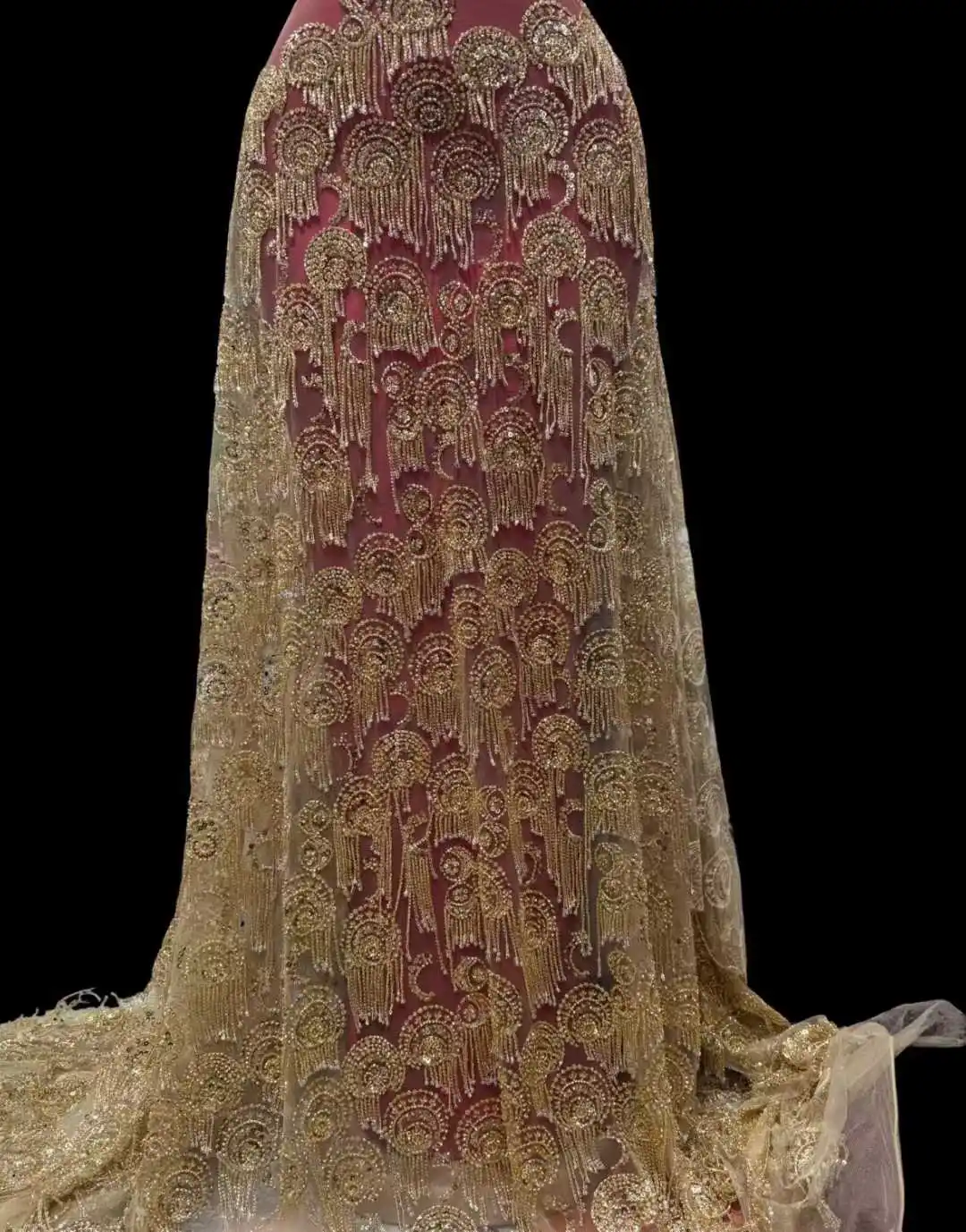 

Luxury Hand Beaded Lace Fabric Bridal Fabric High-end 2025 Nigerian Sequins Beads Embroidered on Tulle DX72YN55