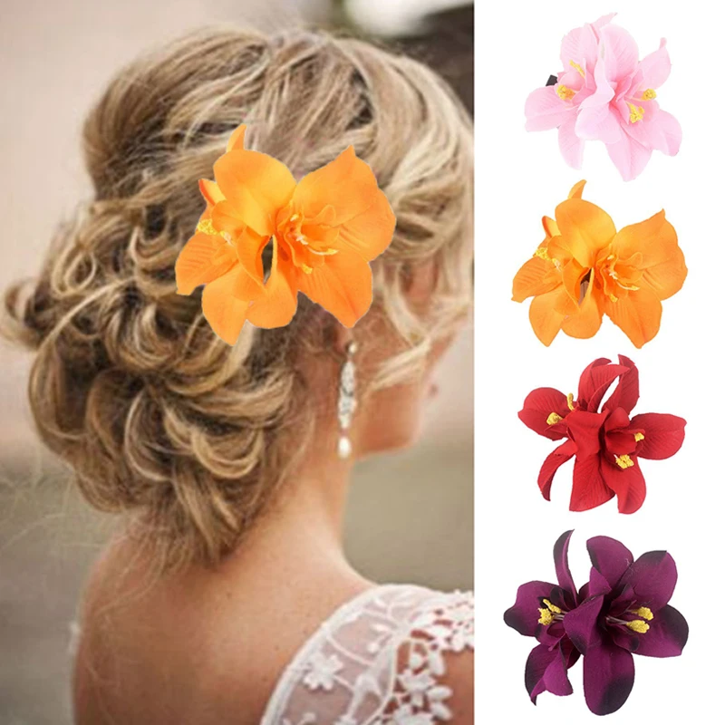 Hawaii Orchid Flowers Hair Clips Bridal Colorful Barrette Tropical Beach Wedding Flower Women Holiday Hairclip Hairpin Accessory