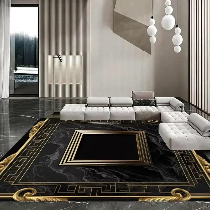 

European Luxury Golden Black Frame Carpets for Living Room Large Area Coffee Tables Mat Carpets for Rooms Decor Non-slip Rug