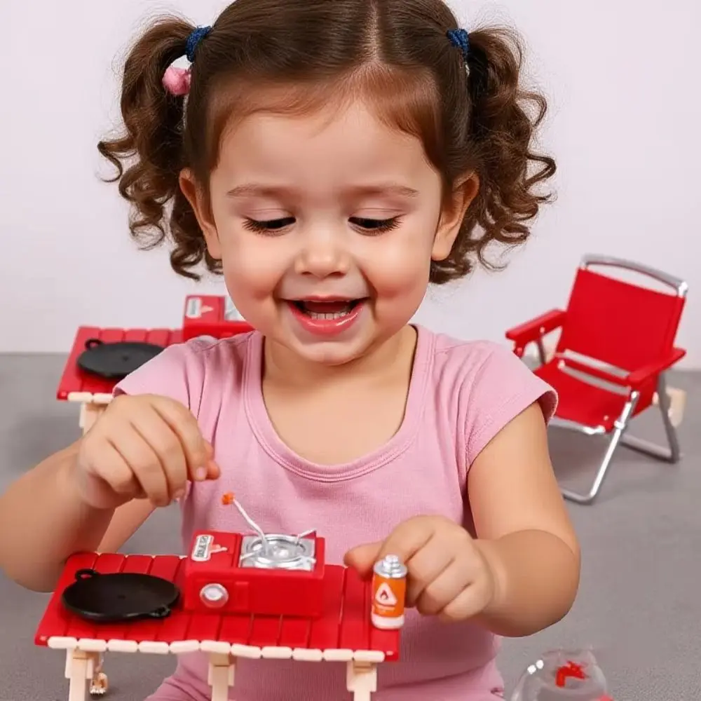 Modelo de simulación en miniatura, juego de Picnic para acampar, casa de muñecas 1:12, silla plegable de educación temprana, estufas de Gas, modelo de juego de simulación Kawaii