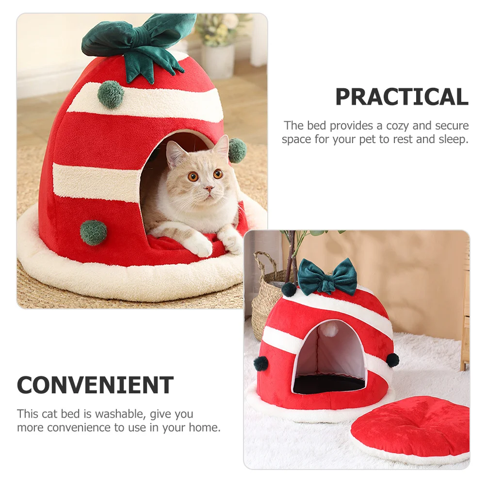 

Christmas Pet Cat Bed Washable Warm Sleeping Pad For Small Dogs Cats Cartoon Floor Nest Cozy Xmas Dog Cat Bed Decorative Pet