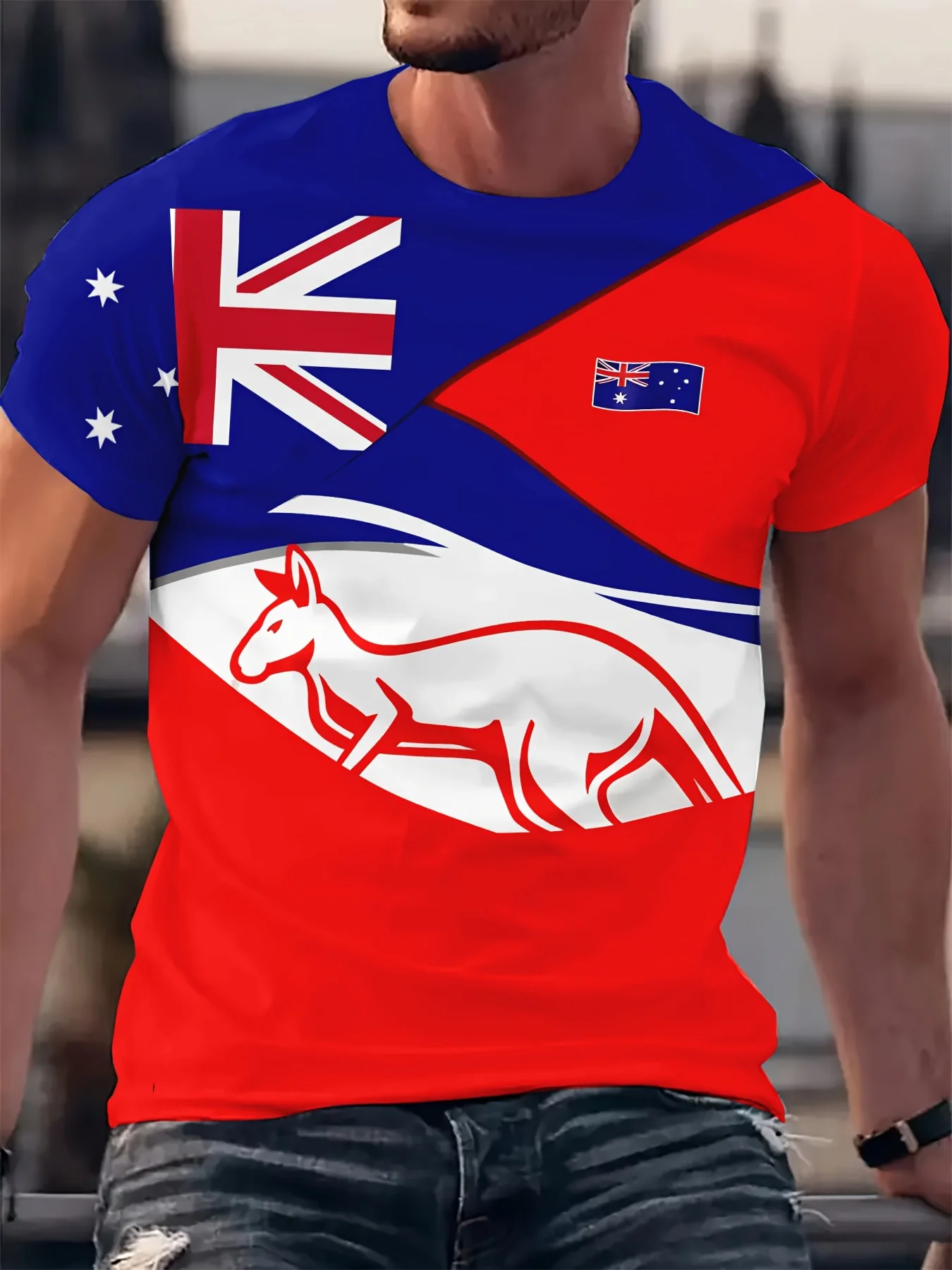 Men\'s T-Shirt Australia Flag Kangaroo Graphic 3D Printed T-shirts Casual Short Sleeve Tee For Unisex Oversized Clothing Men Tops