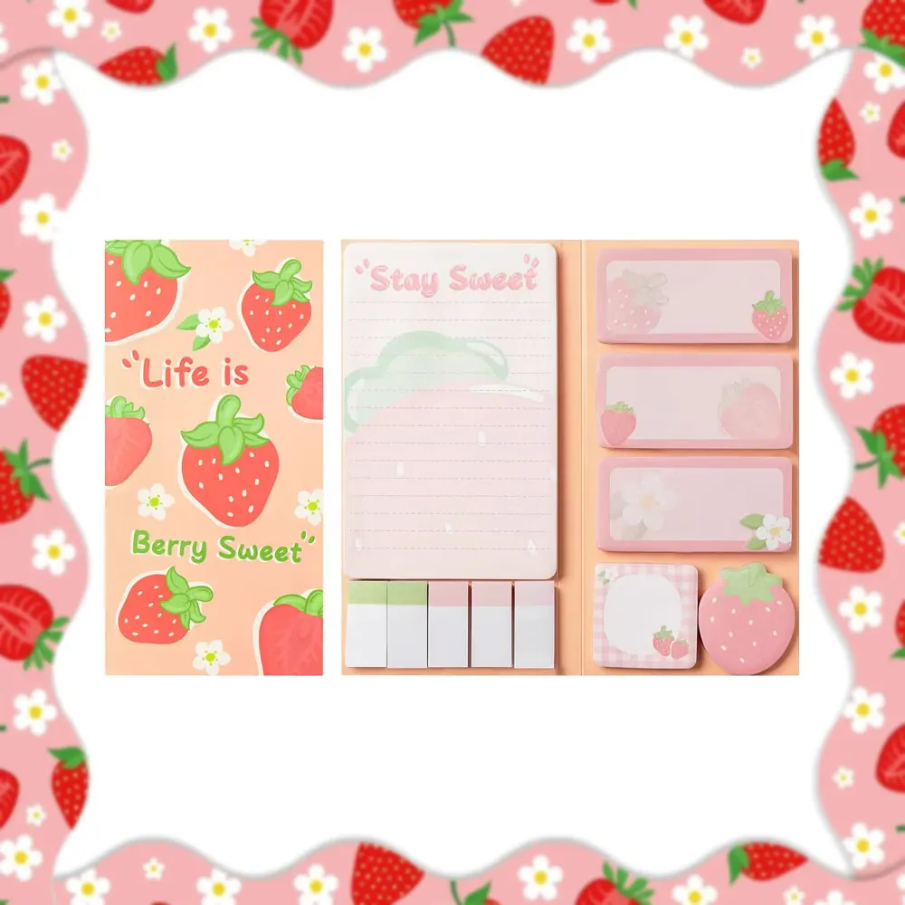 

1PC cute cartoon sticky notes, strawberry series sticky notes set, handwritten self-adhesive notepad.
