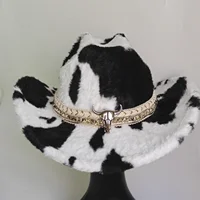 Winter rabbit fur cowboy hat 7.5 cm western cowboy fedora men and women's Panama fashion travel party hat warm cowboy hat - Image 3