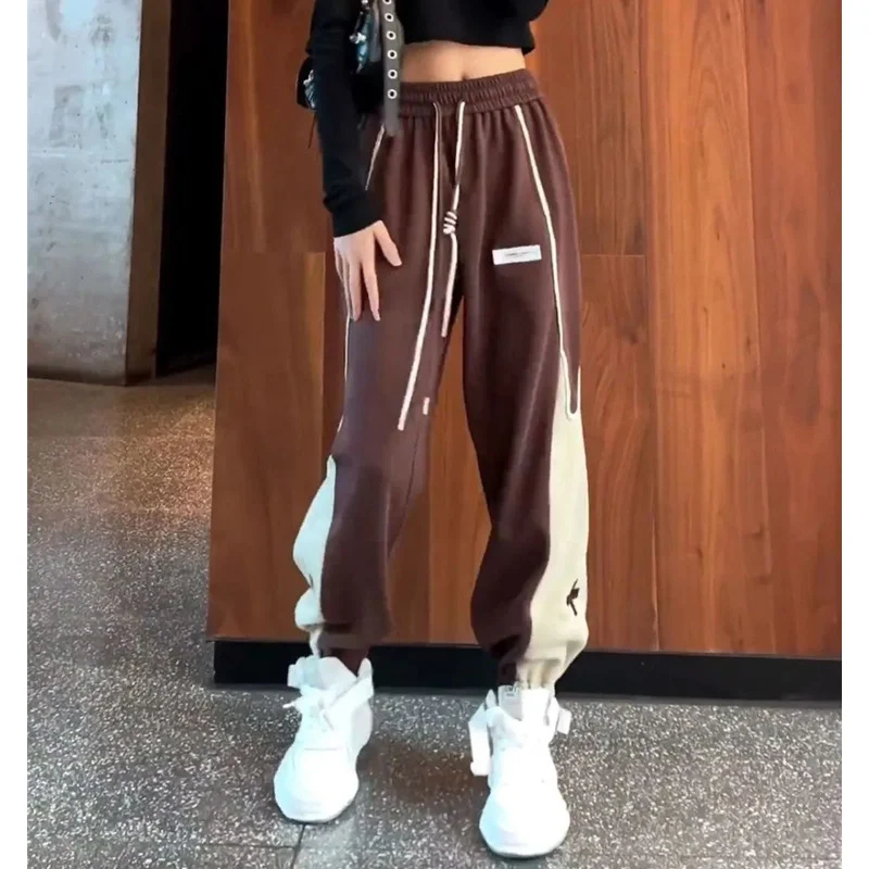 Contrast Color Casual Drawstring Pockets Sports Jogger Streetwear Baggy Pants Women Fashion Loose High Waist Trousers Sweatpants images - 6