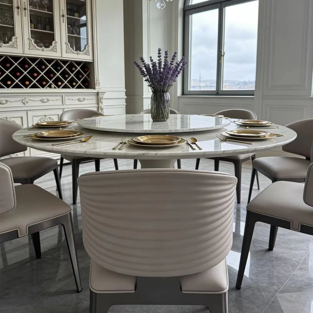 S*-Modern Minimalist Round Turntable Dining Table Chair Set 6-8 Seater Sintered Stone Top Home