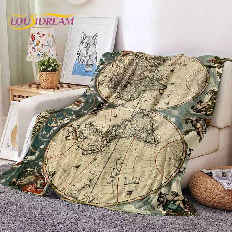 

3D Ancient Nautical Chart World Map Compass Soft Flannel Blankets,Throw Blanket Comfortable Blanket for Picnic Beds Sofa Bedroom