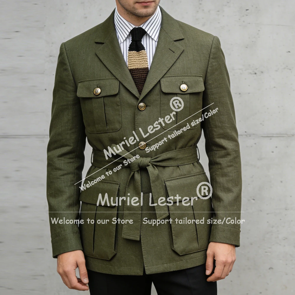 

Classic Safari Style Suits Men Single Breasted Jacket Pants 2 Piece Sets Groom Banquet Wedding Tuxedos Terno Masculinos Completo