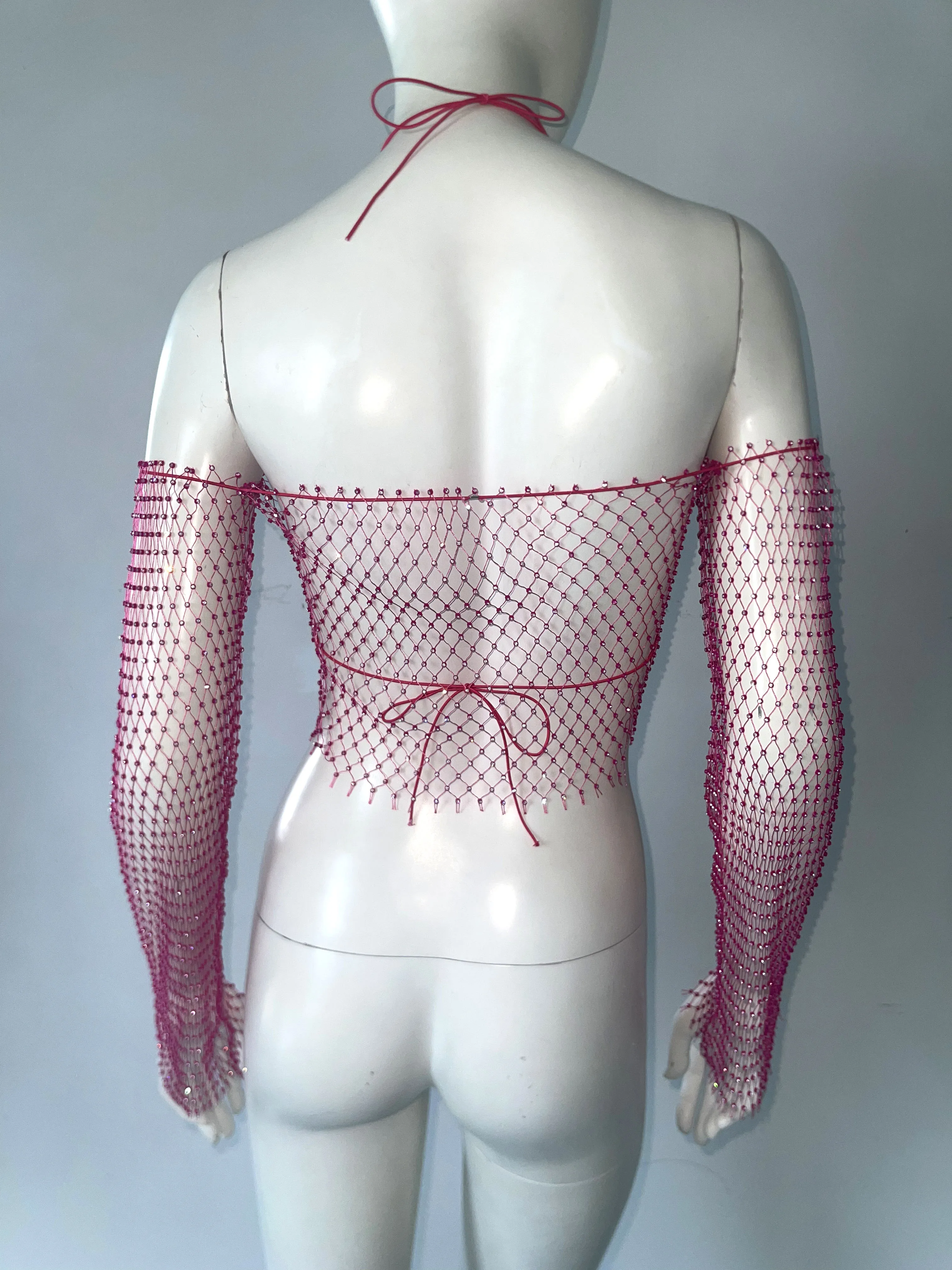 Women Sling Top 2 Piece Set Sexy Halter Neck Bra And Shiny Rhinestone See Through Mesh Off Shoulder T Short Beach Party Crop Top