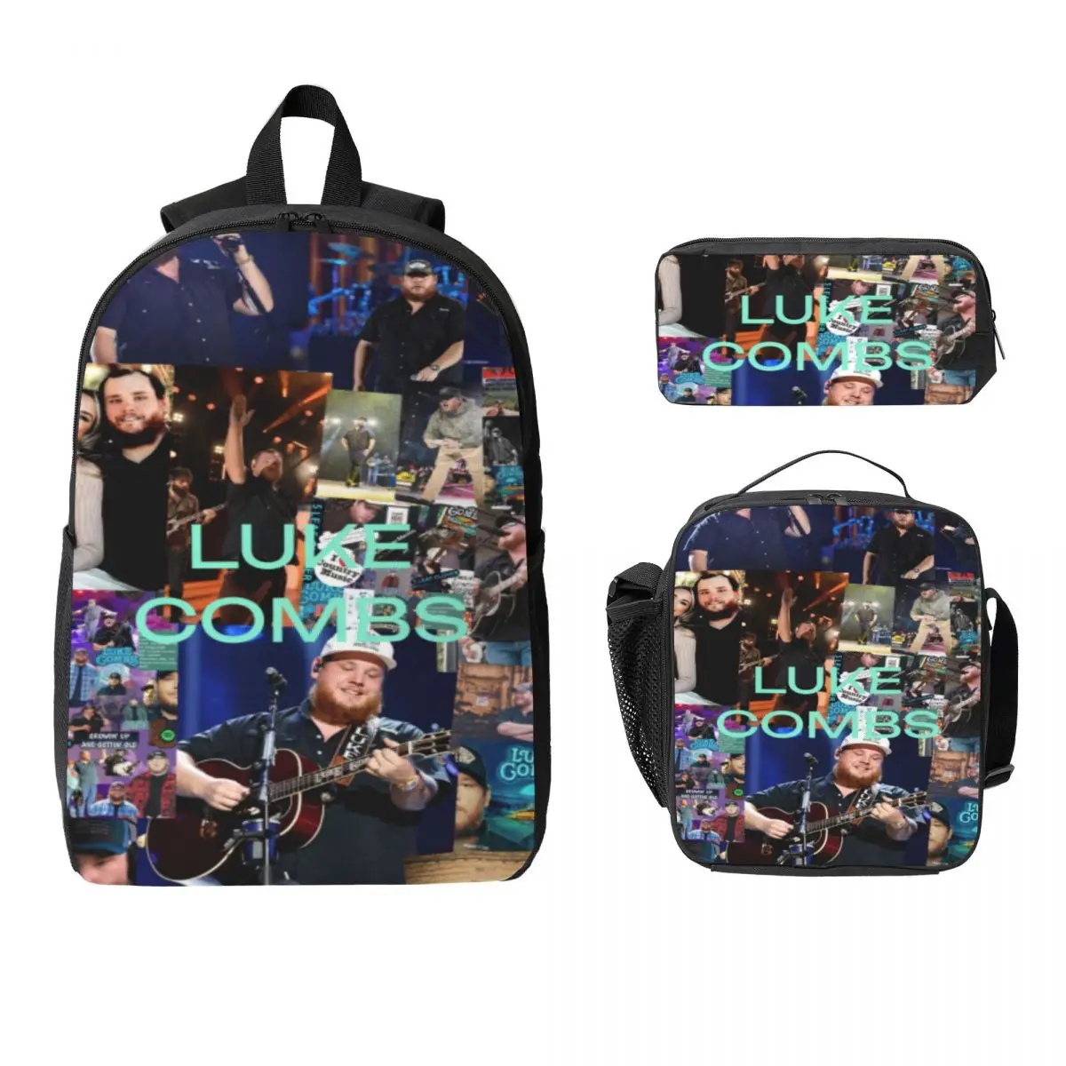 3Pcs Lukes Combs Tour 2026 Backpack Set for Boy Girl Pen Bags Bookbag Sets with Lunch Box For School Students Daypack
