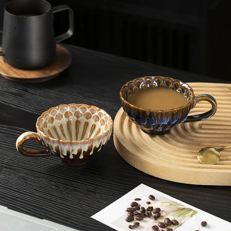 

Kiln Fired Glaze Coffee Cup ,Nordic Light Luxury Retro Afternoon Tea Breakfast Milk Mug,High-end and Exquisite Personal Cup