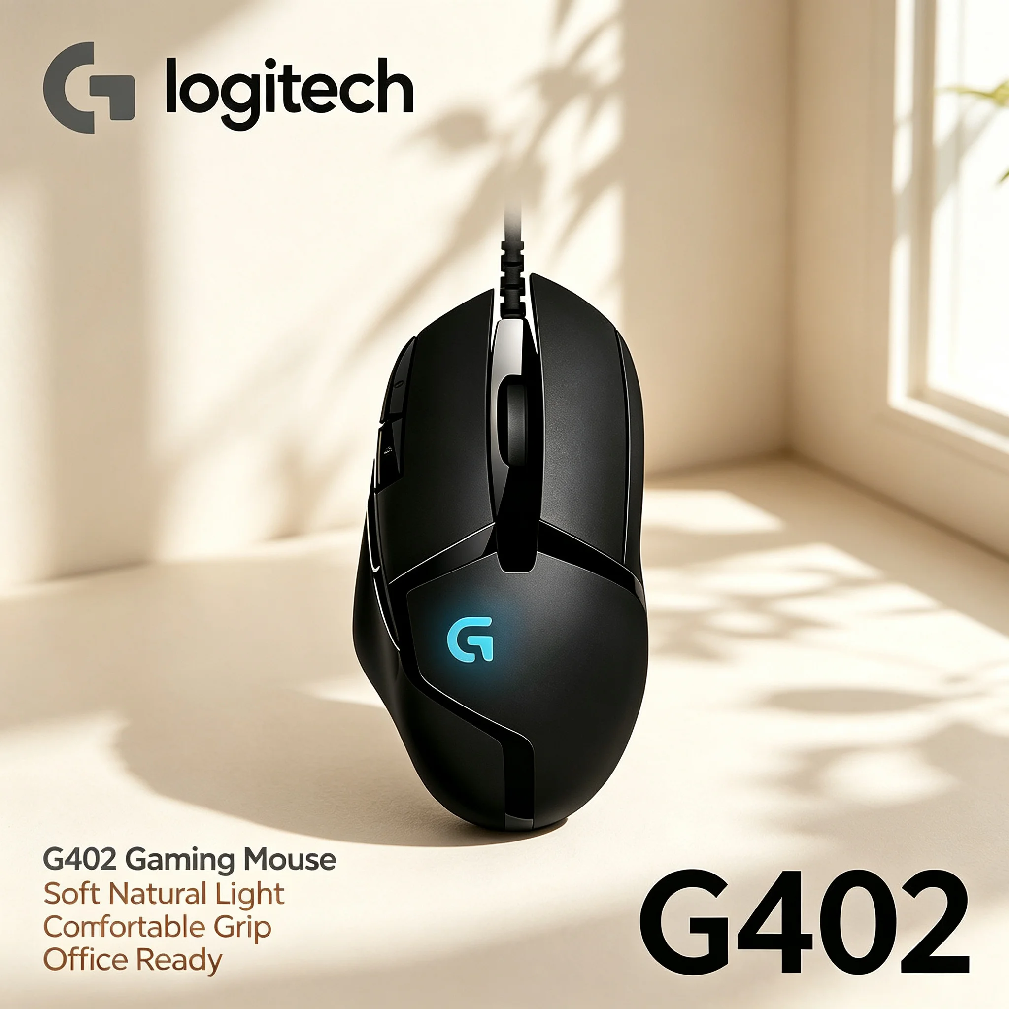 Logitech G402 Wired Game Mouse 8 Customizable Buttons RGB Backlight Adjustable DPI Ergonomic Right Hand Gaming Mice