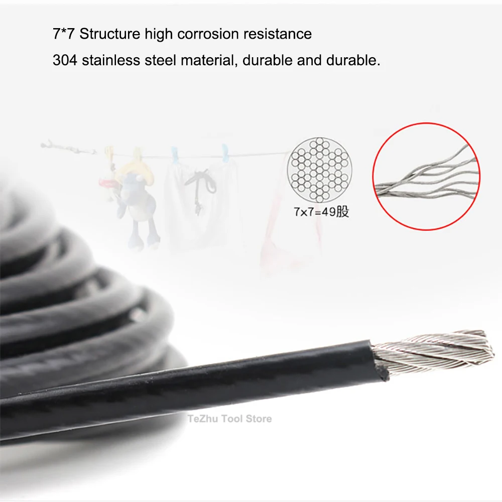 Black PVC Plastic Coated Stainless Steel 304 Wire Rope Cable 1MM-6MM Diameter After Coating Flexible Wire Rope
