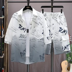 Chemise et short à graphisme complet imbibé pour hommes, vêtements de mode coréens Harajuku, tendances de vêtements