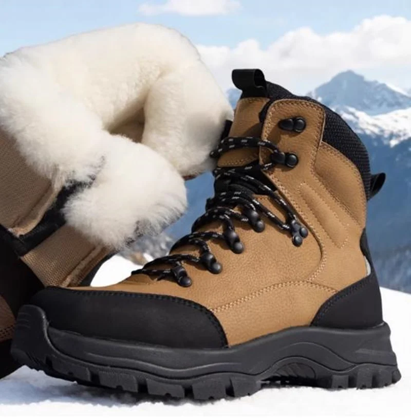 

Outdoor Casual Snow Boots Men's Winter Shoes Thick Soles High Top Thickened Wool Warm Waterproof Anti-slip Boots Male Brown