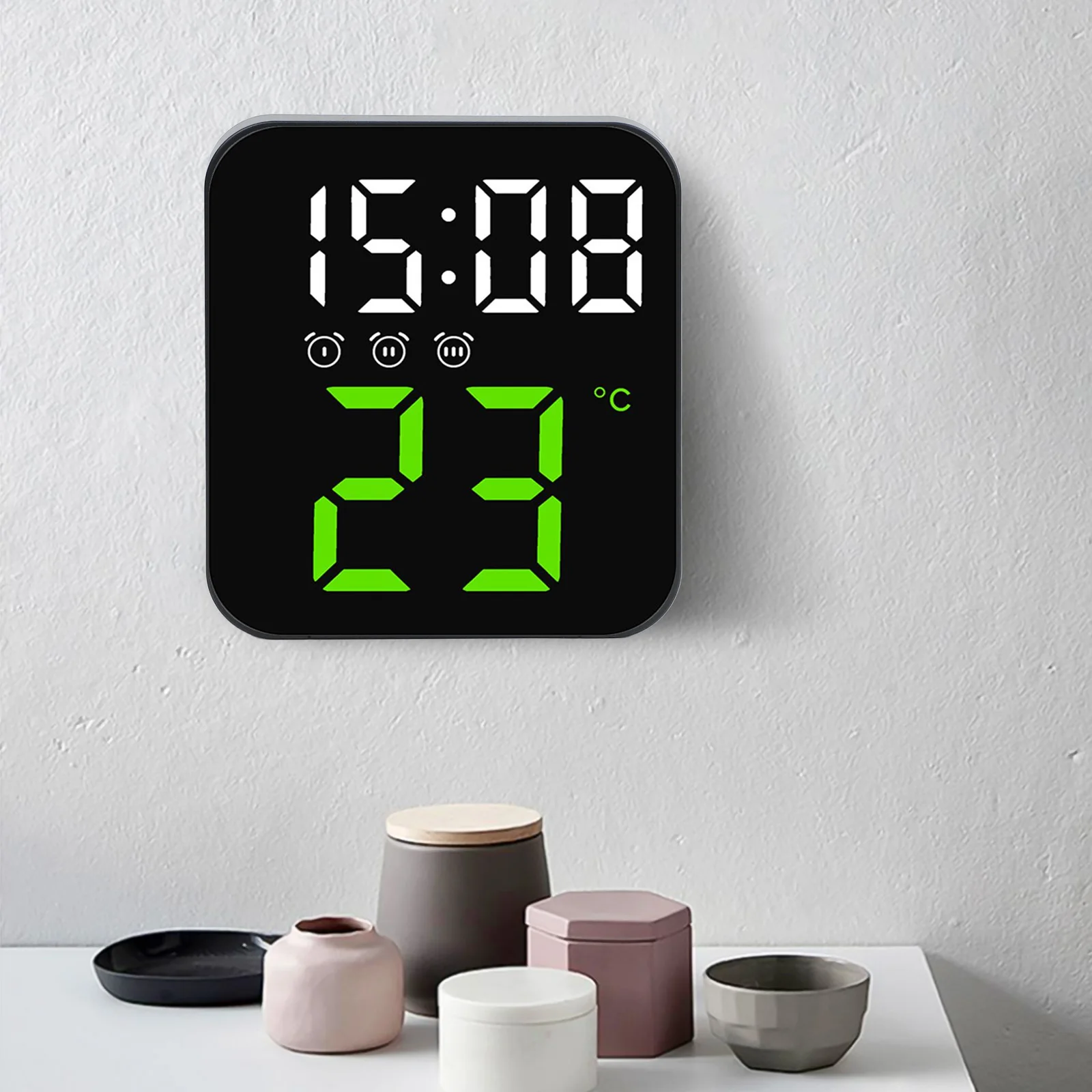 Innovative LED Alarm Clock with Intelligent Features Including Voice Control Adjustable Brightness and Temp Readout