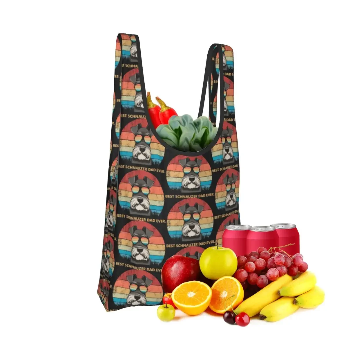 Best Schnauzer Dad Ever Shopping Bag Portable Tote Bags Foldable Shoulder Shopper Bag Groceries Handbag