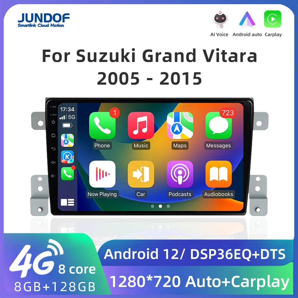 Jundof 2 Din Android 12 Car Multimedia Player For Suzuki Grand Vitara 3 2005-2015 Video Radio GPS Navigation 4G Stereo CarPlay