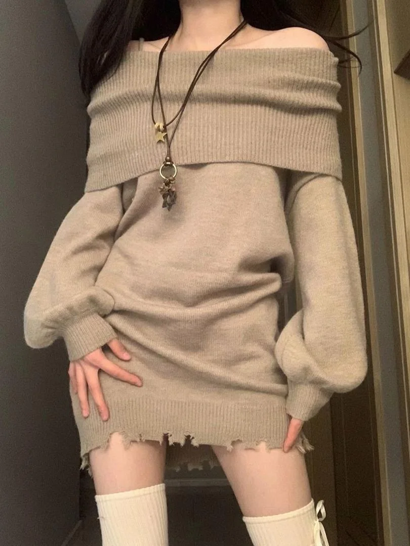 Spicy Girl Pure Desire - Vestido de punto de un solo hombro para mujer, sexy y dulce, con hombros descubiertos, ideal para otoño e invierno.