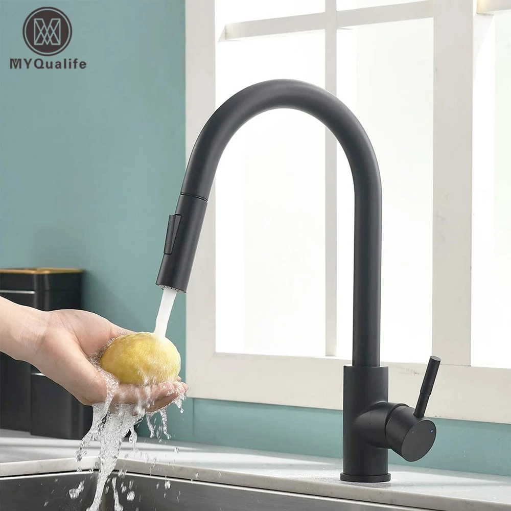 Black Kitchen Faucet Pull Out Mixer Hot Cold Water