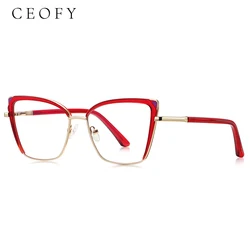 Ceofy Women Metal Cat Eye Myopia Optical Eyeglasses Frame Vintage Prescription Red Color Glasses Frame