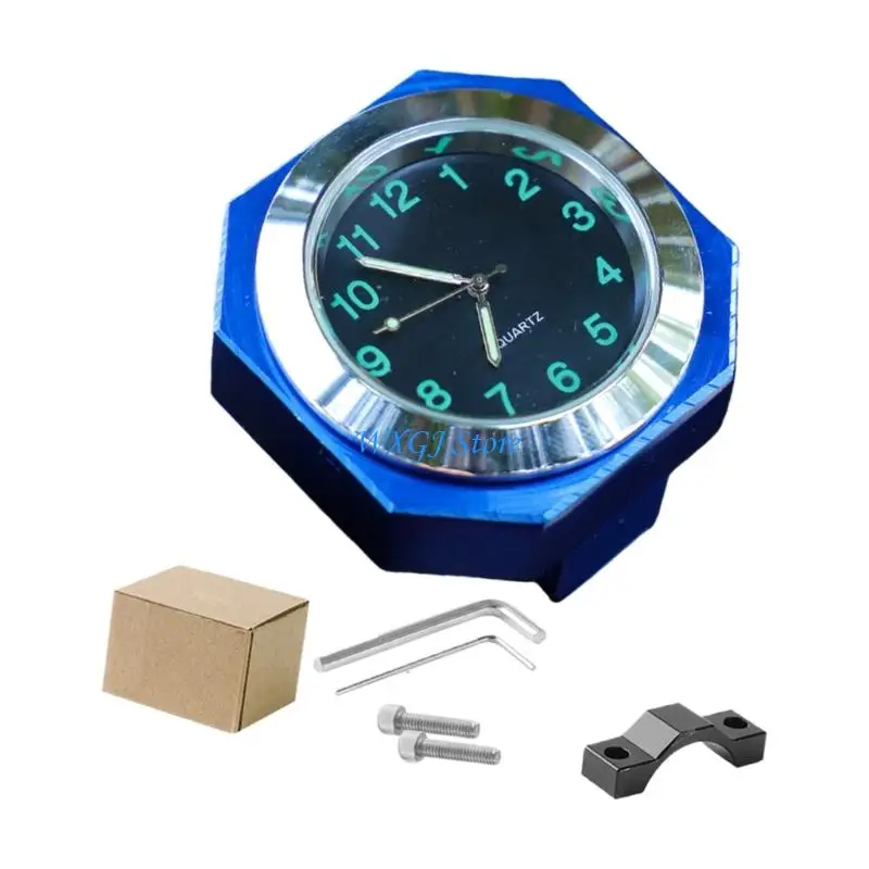 37JE All Weather Resistant Motorcycle Dashboard Gauge Time Display Device Metal Octagonal Clock Simple Installation Design