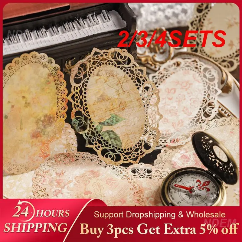 2/3/4SETS Hand Account Sticker Small Fresh Vintage Crafts Lace Sticker Retro Exquisite Project Cartoon Stickers Circle Lace