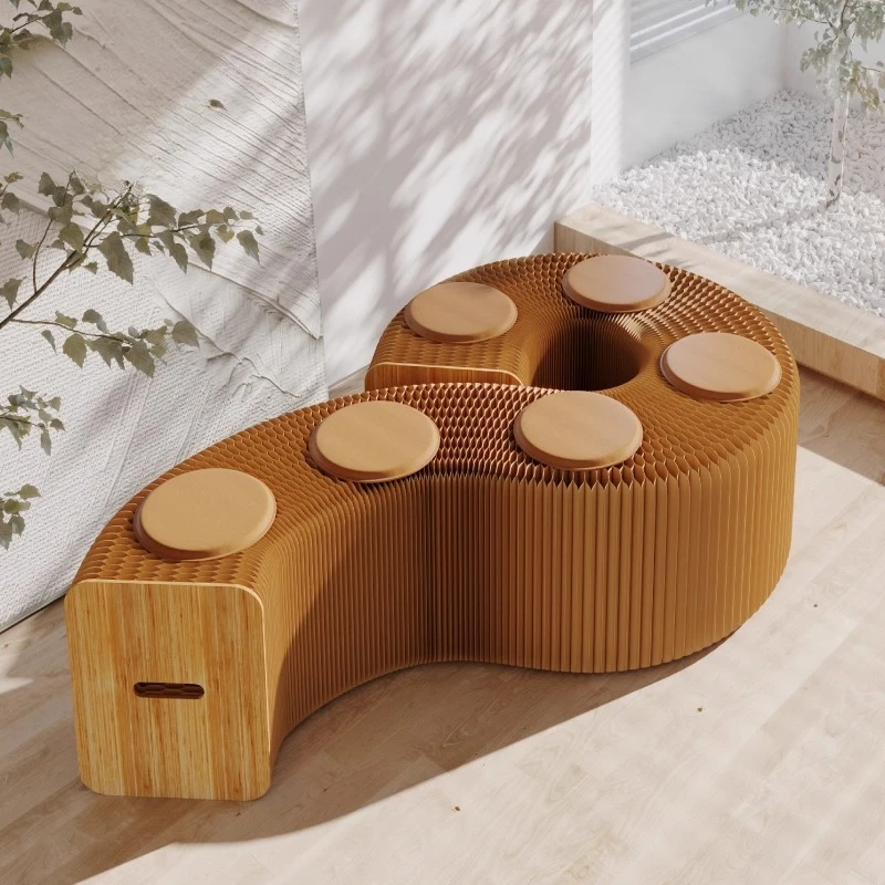 Kraft paper organ stool fashion retractable bench dining chair creative home folding furniture paper table and chair