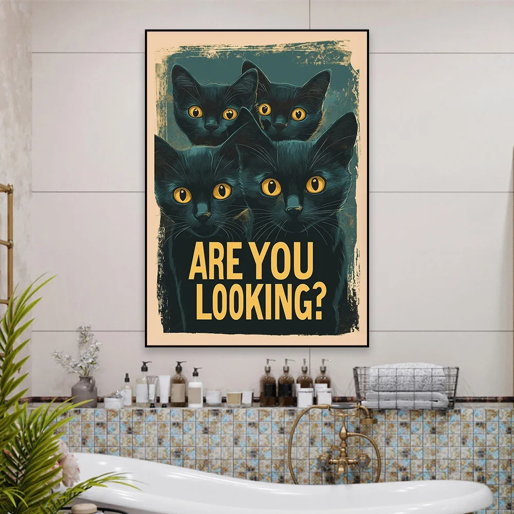1pc frameless Canvas Painting Are You Pooping Kangaroo Print Poster Cute Bathroom Print Funny Toilet Wall Art Black Cat Poster C