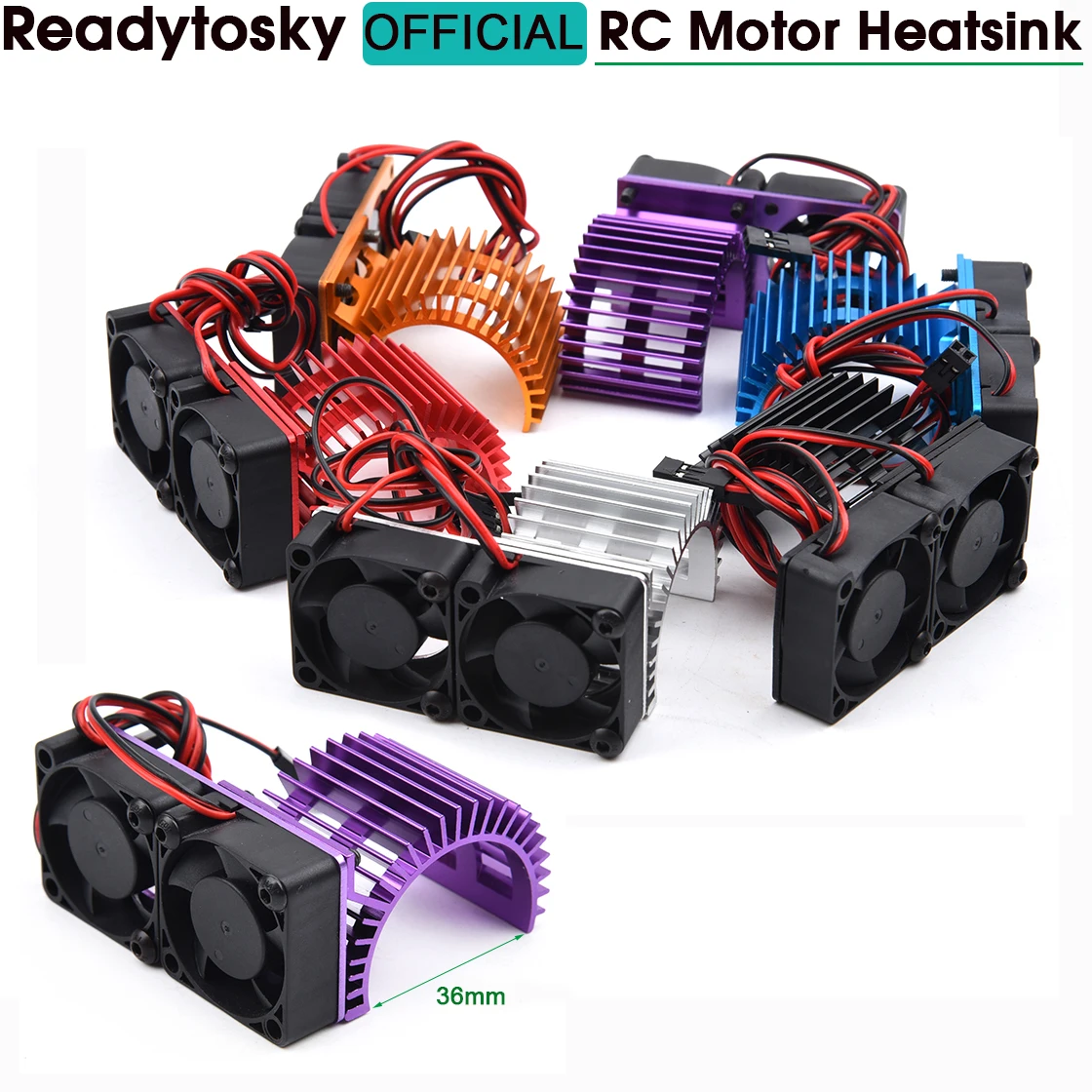 Motor Heatsink Dual Cooling Fans Heat Sink Radiator 36mm For 1/10 1/8 RC Cars Parts Aluminum Alloy