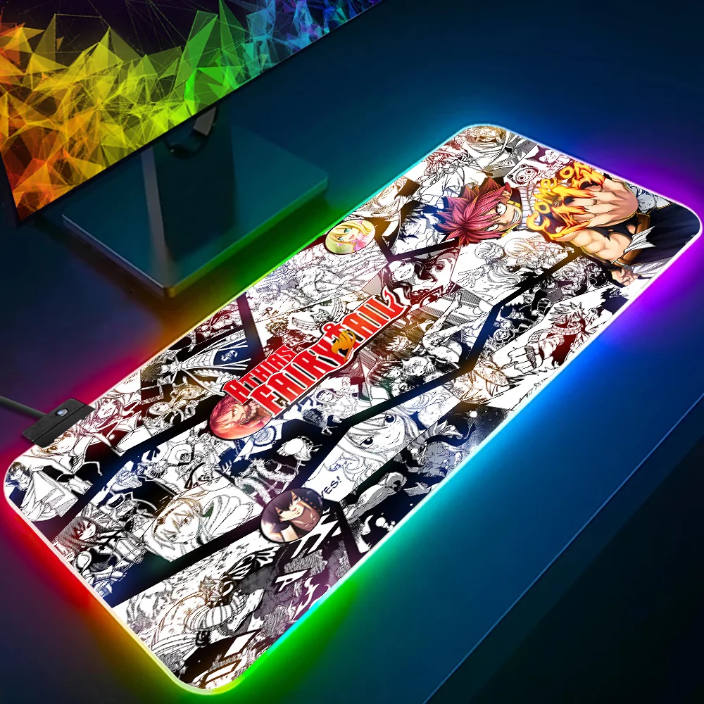 Japan Anime Fairy Tail RGB Pc Gamer Keyboard Mouse Pad Mousepad LED Glowing Mouse Mats Rubber Gaming Computer Mausepad