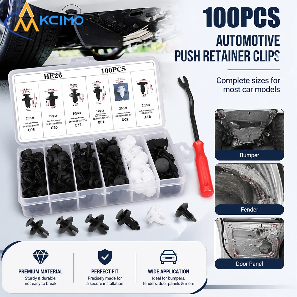 100pcs Car Plastic Clips Auto Door Closer Pin Retainer Rivet Screws Disassembly Tools Mixed Pack for Car Repair