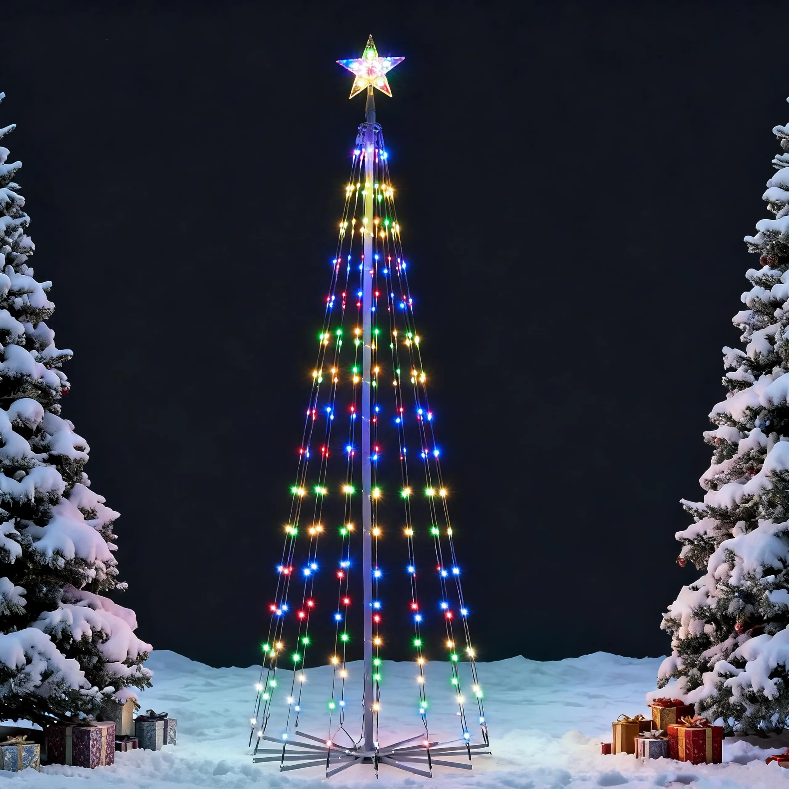 6FT LED Christmas Cone Tree Lights Outdoor Lighted Tree With 8 Lighting Modes & Star Topper, Christmas Decorations For Yard Porch Patio Garden Holiday Decor, Warm White