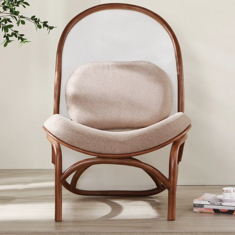 

Creative Solid Wood Couch Home Living Room Single Recliner Leisure Backrest Fabric Rattan Chair