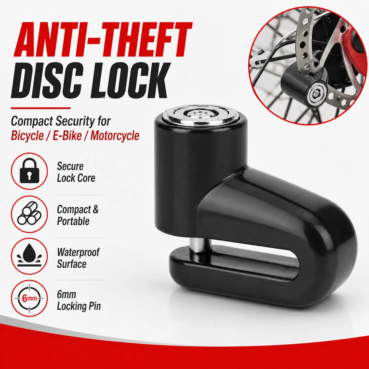 PINMOAP 1PC Bike Disc Brake Lock Anti Theft Rotor Security Padlock For Bicycle Motorcycle Scooter Mtb Road Cycling Protection