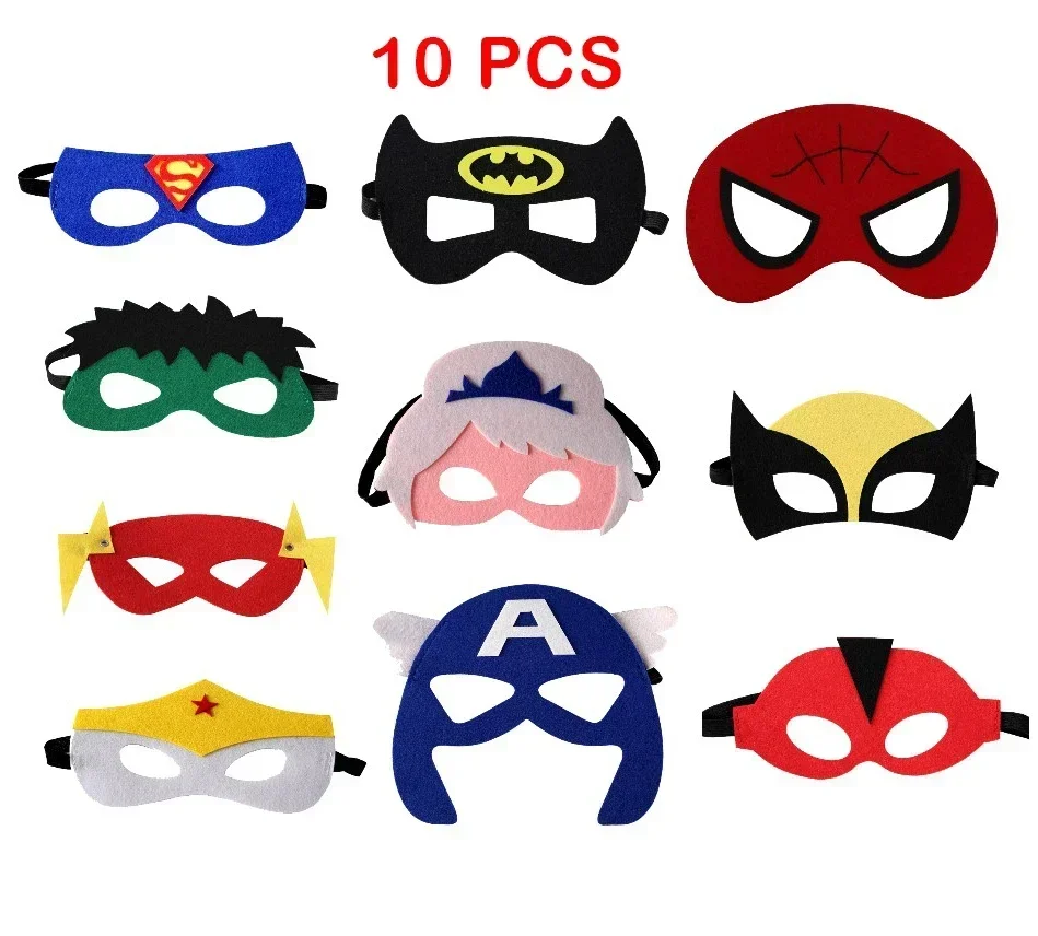 10 Pcs/Lot Superhero Mask Cosplay Christmas Halloween Kids Adult Carnival Party Props Children\'s Birthday Felt Masks Masquerade