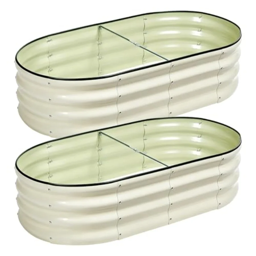 

2 PCS Galvanized Raised Garden Bed 4x2x1 Feet, Oval Metal Outdoor Planter Box Kit with Safety Rubber Edge, Easy Assemble Bottom