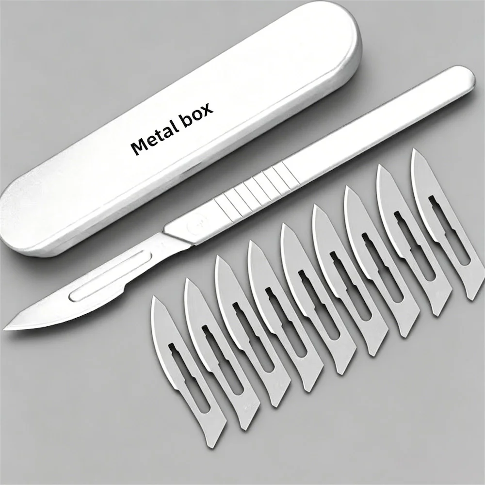 Dental Scalpel Handle No.3/4/7 with Blades No.10/23 Stainless Steel Carbon Steel Dissection Cutting Tool for Oral Surgery