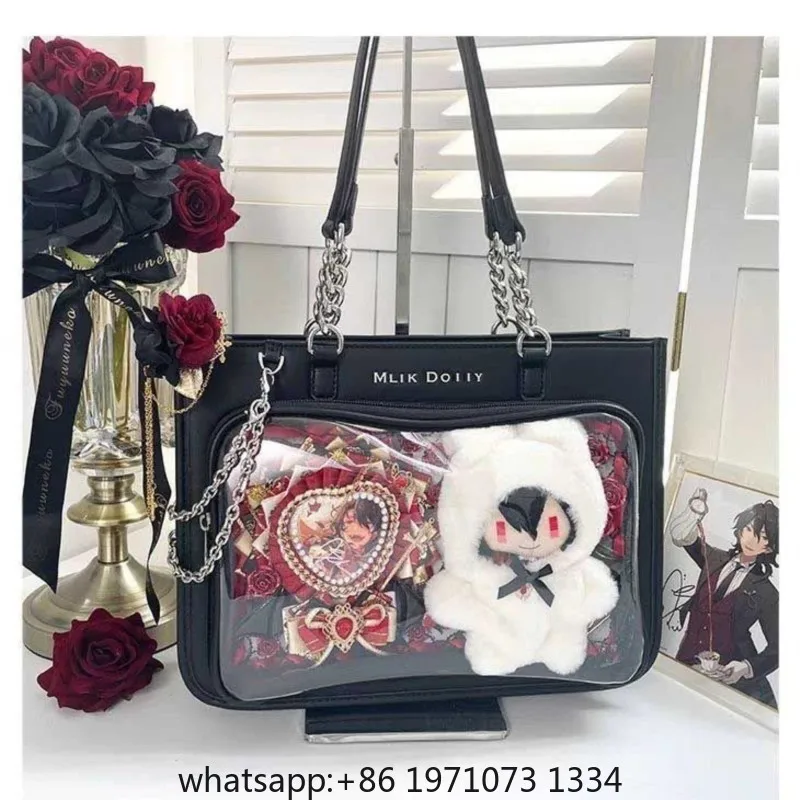 Punk Black Checker Ita Bag Women Square Leather Exterior PVC Transparent Shoulder Bag Ladies Large Capacity Handbag 2025