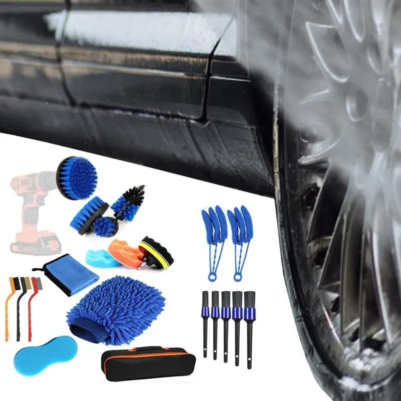 

22 PCS Auto Detailing Brush Set Car Cleaning Brushes Power Scrubber Drill Brush For Car Leather Air Vents Rim Cleaning